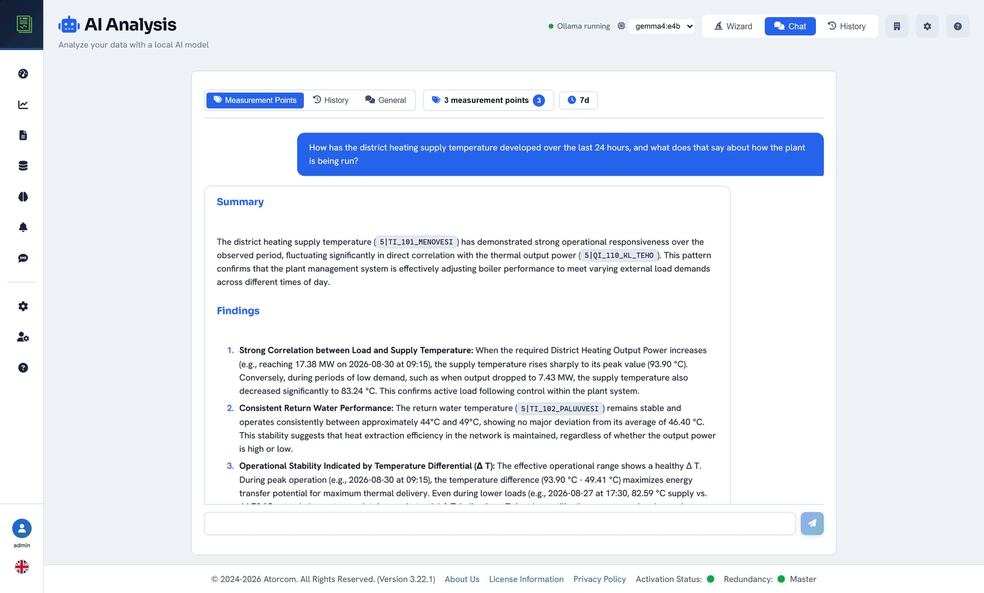 DataPortia's AI chat, in which a user asks about process data and the model answers on the basis of measured measurement points