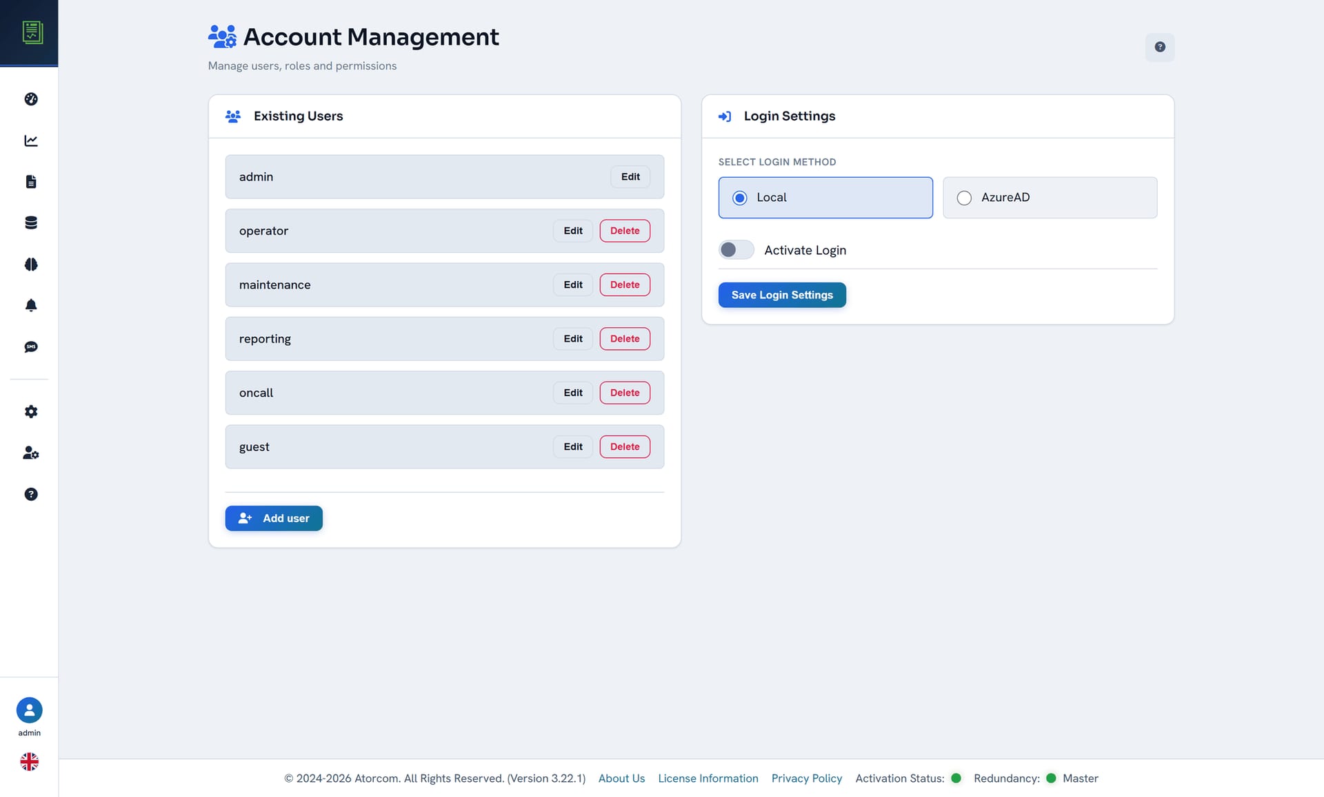 DataPortia's user management view, in which the users and their rights are listed